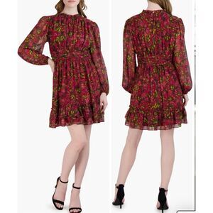 green emerald velvet dress LONG SLEEVE PRINTED ORGANZA SHIRT DRESS  JULIA JORDAN